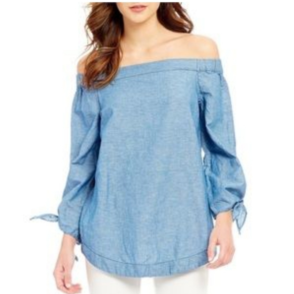 FREE PEOPLE Show Me Some Shoulder chambray top
